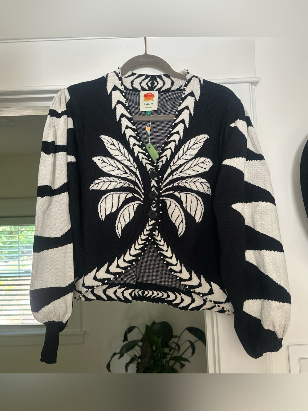 NWOT Farm Rio Palms Graphic Beaded Cardigan